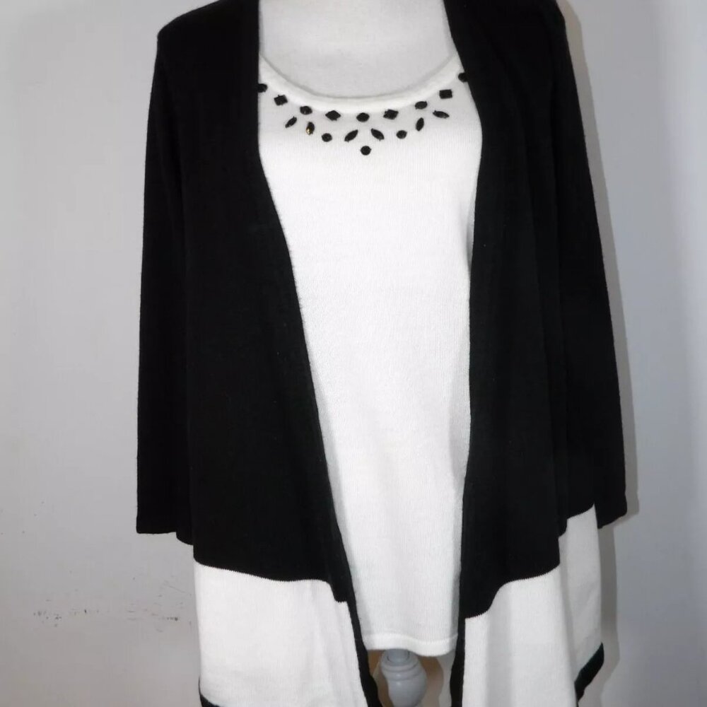 Sag Harbor Sweater Top Women's Size XL Black & Cream - Picture 3 of 6